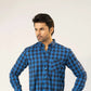 Men Casual Dress Shirt - Blue Checkered - Harwage