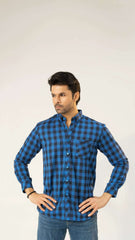 Men Casual Dress Shirt - Blue Checkered