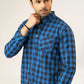 Men Casual Dress Shirt - Blue Checkered - Harwage
