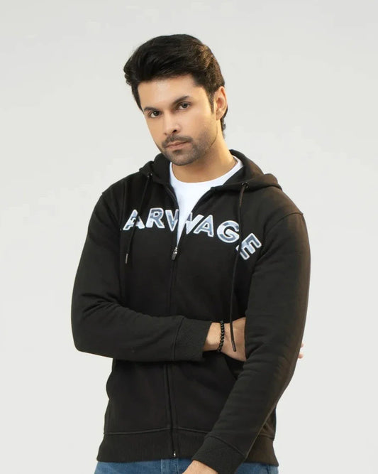 Men Regular Fit Hoodie - Black - Harwage