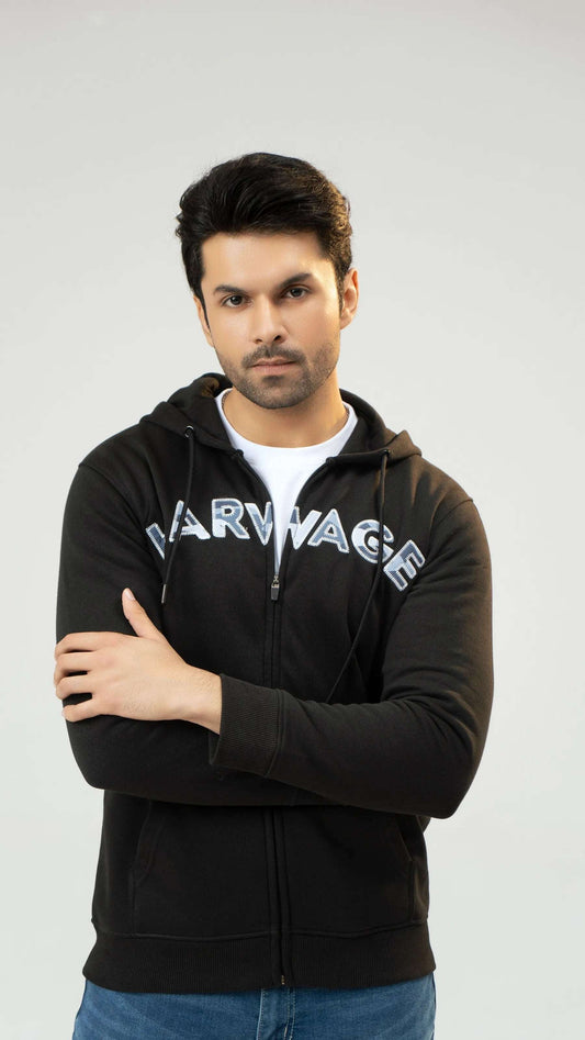 Men Regular Fit Hoodie - Black - Harwage