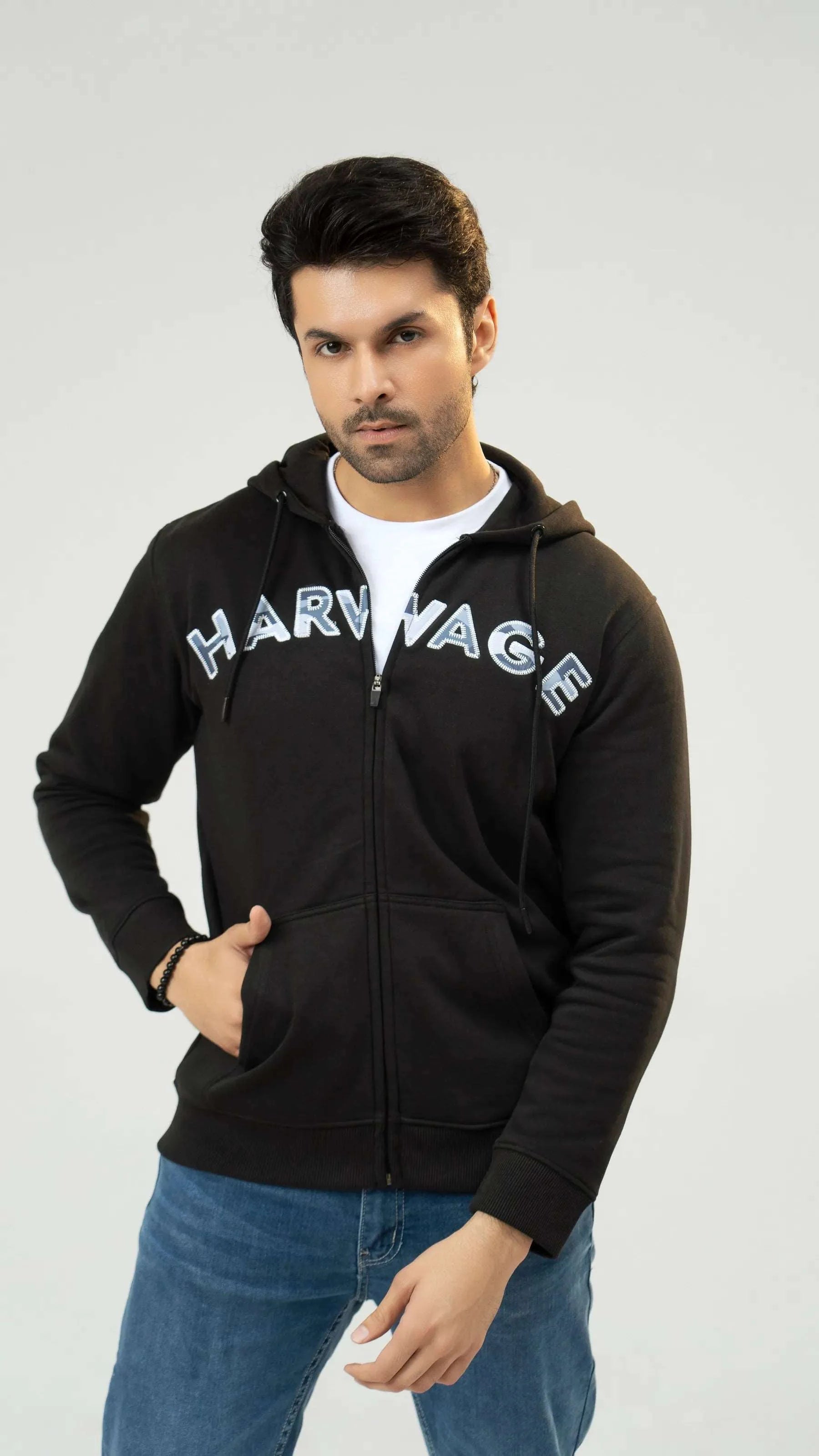 Men Regular Fit Hoodie - Black - Harwage