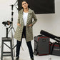 Women Long Tweed Coat - Dark Green Checkered - Harwage