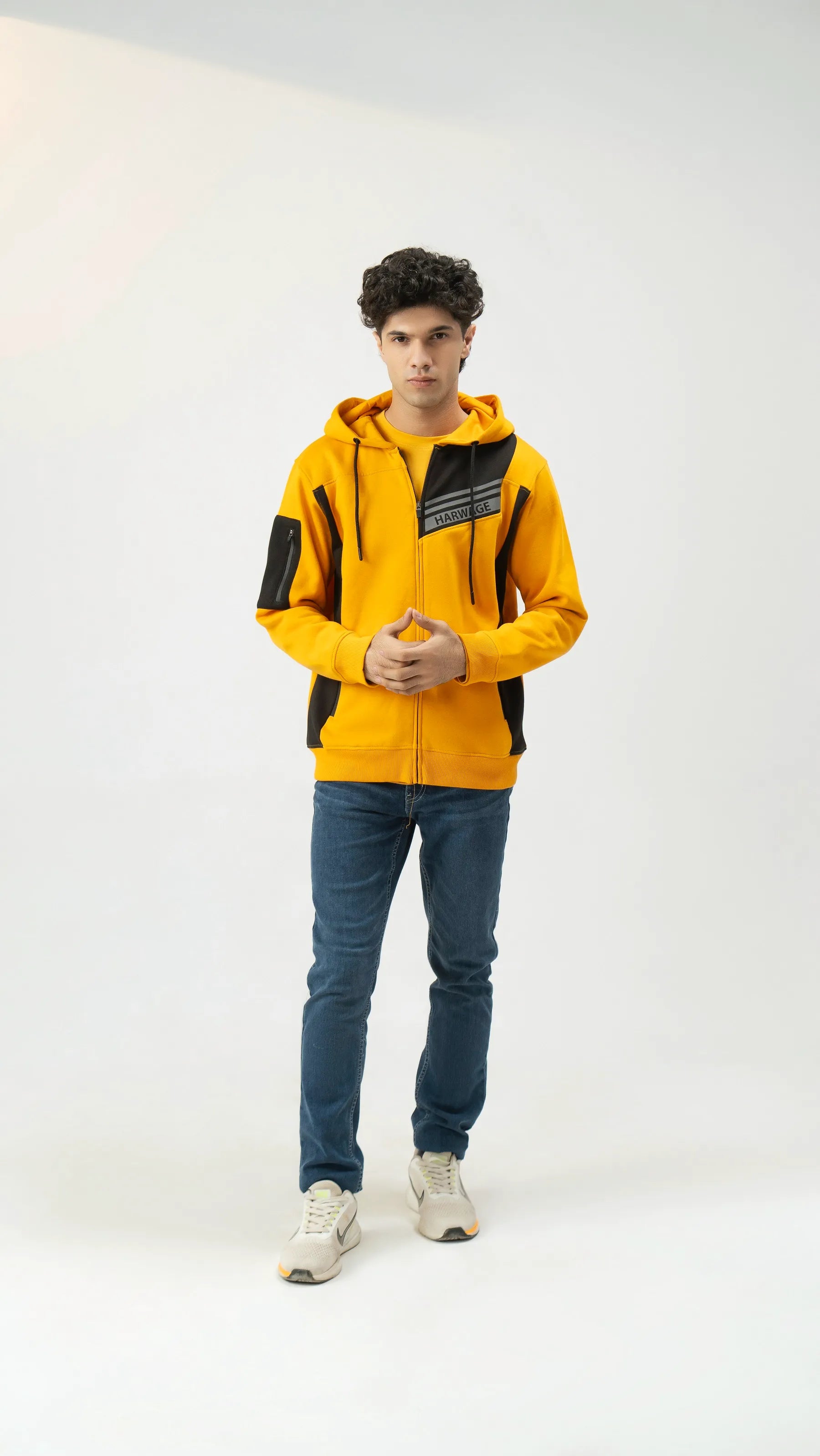 Men Regular Fit Hoodie - Yellow - Harwage