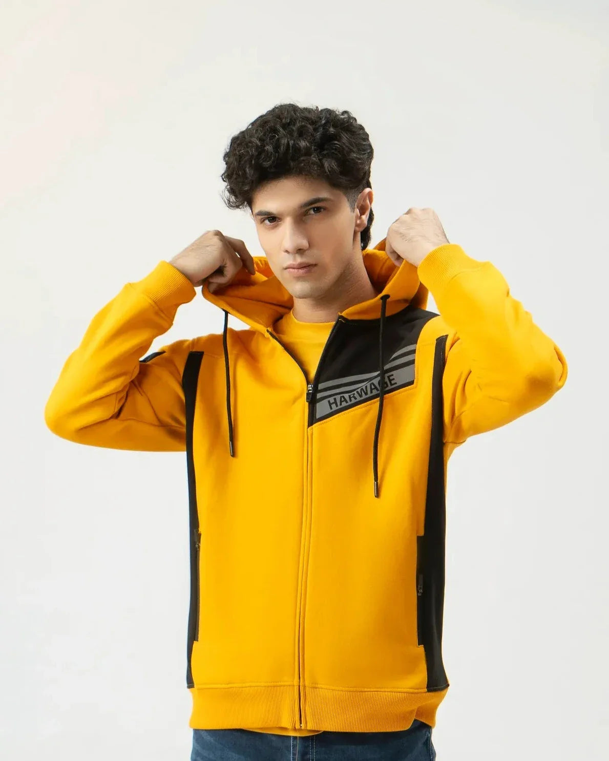 Men Regular Fit Hoodie - Yellow - Harwage