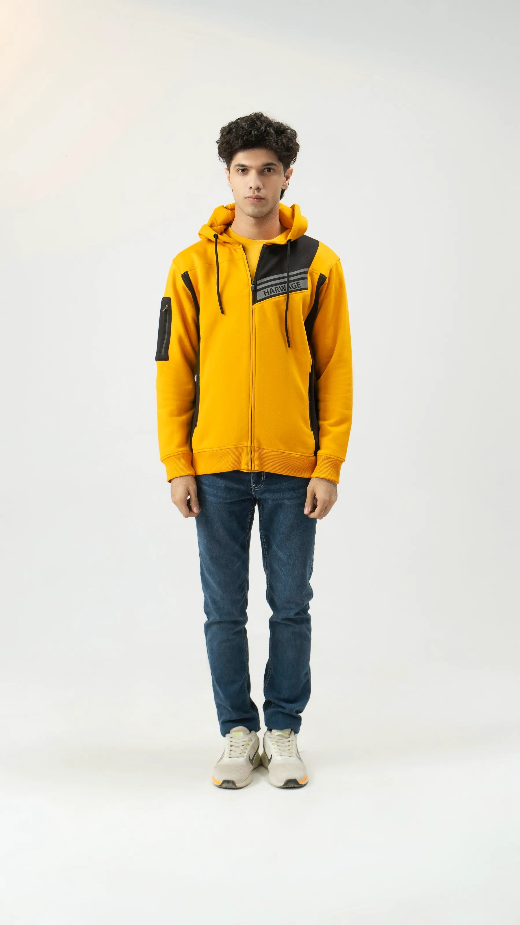 Men Regular Fit Hoodie - Yellow - Harwage