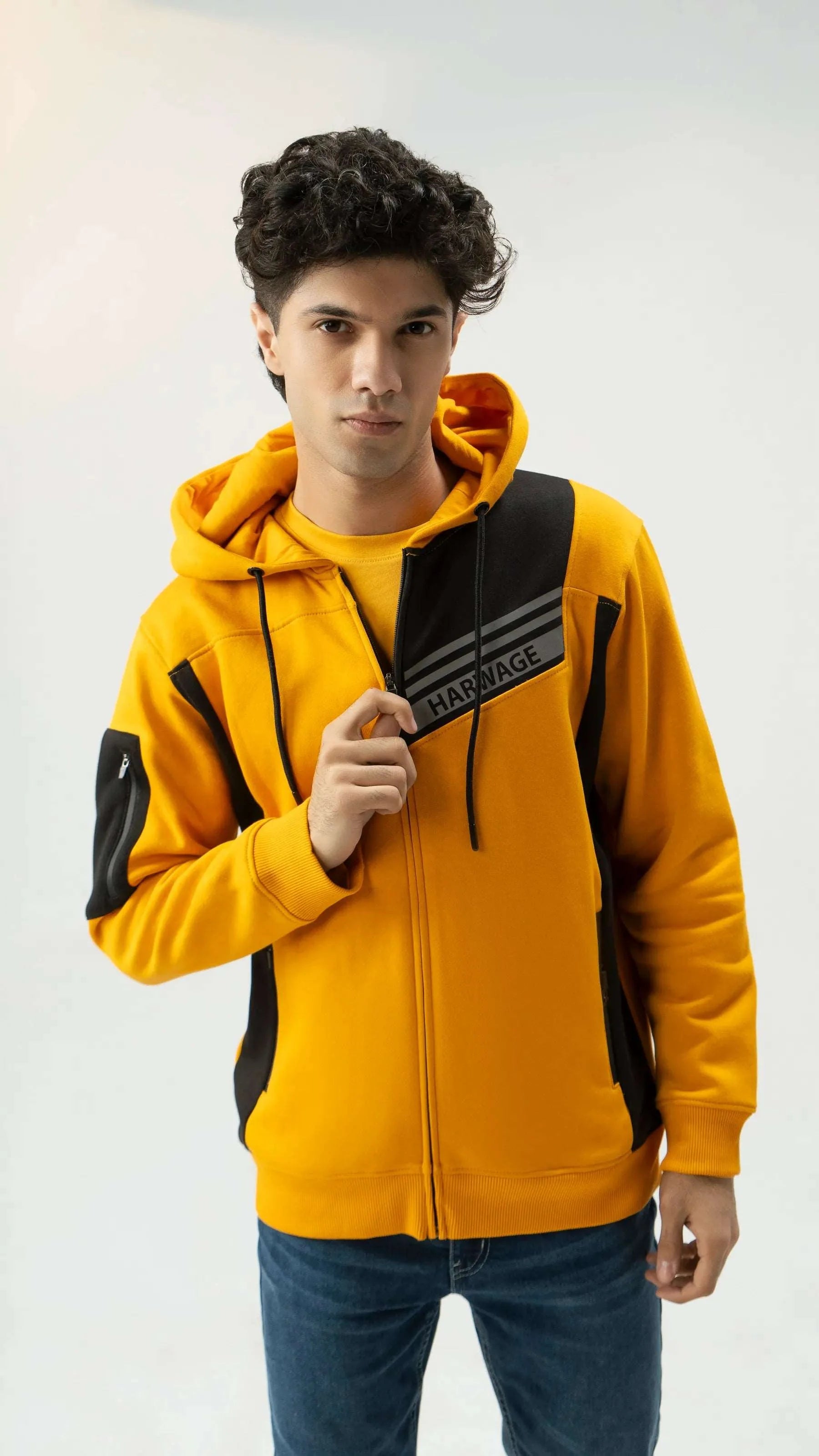 Men Regular Fit Hoodie - Yellow - Harwage
