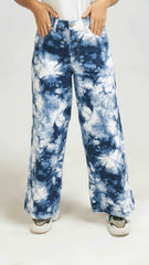 Women Tie & Dye Wide Leg Jeans - Blue