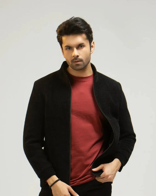 Men Wool Jacket - Black - Harwage