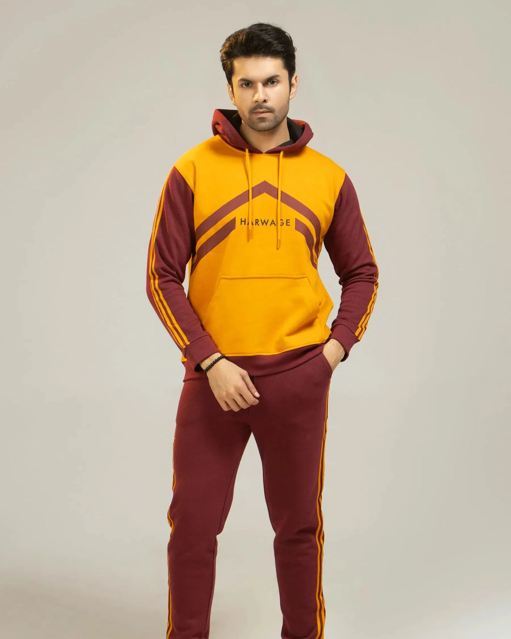 Men Regular Fit Tracksuit - Red/Yellow - Harwage