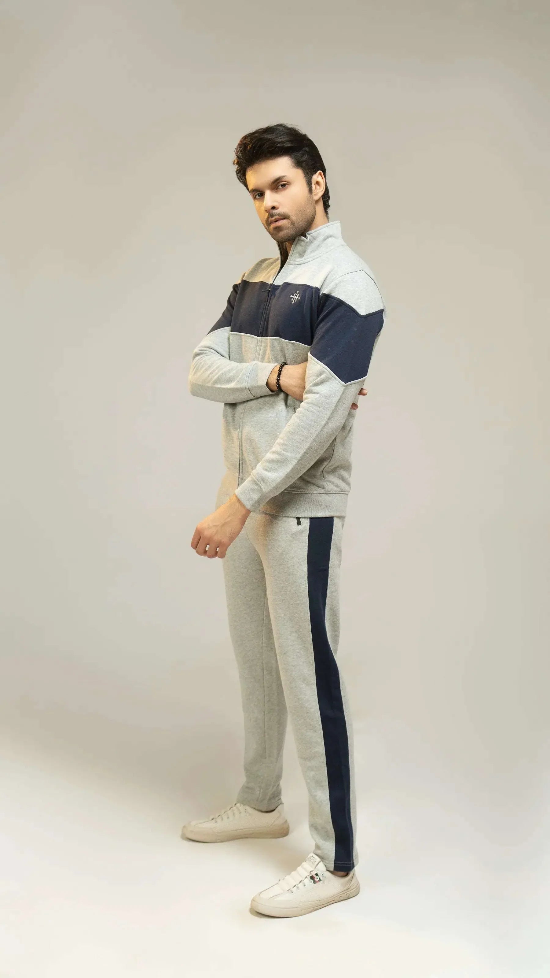 Men Regular Fit Tracksuit - Grey - Harwage