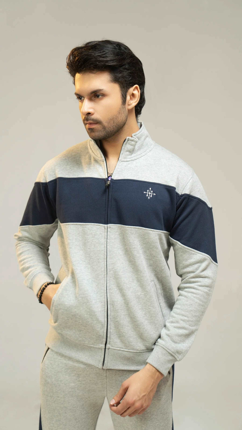 Men Regular Fit Tracksuit - Grey - Harwage