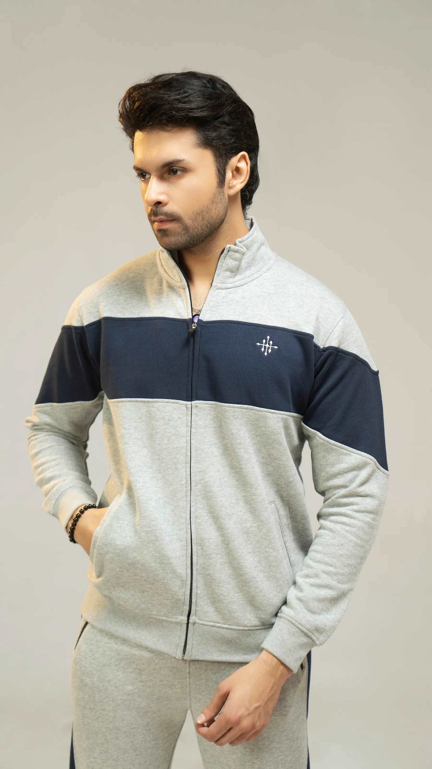 Men Regular Fit Tracksuit - Grey - Harwage