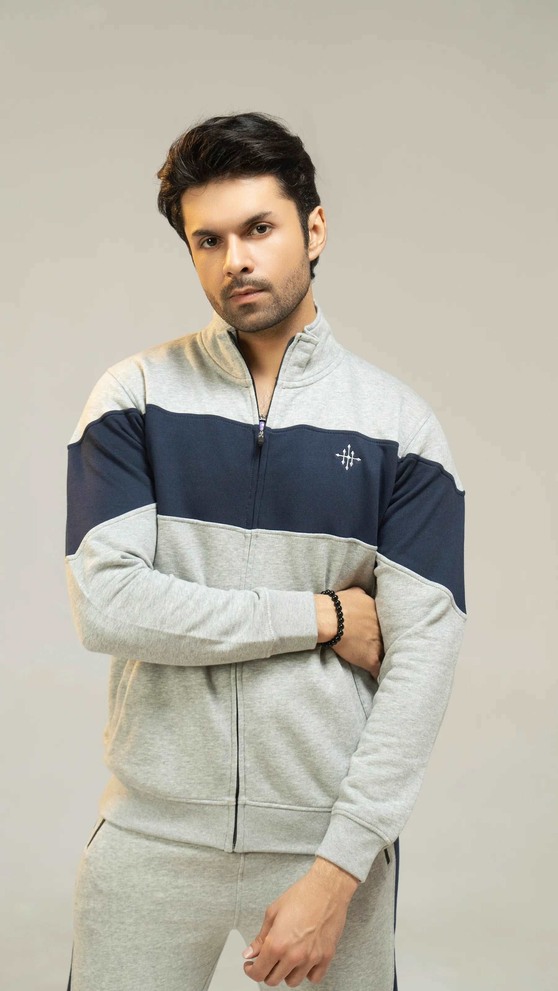 Men Regular Fit Tracksuit - Grey - Harwage