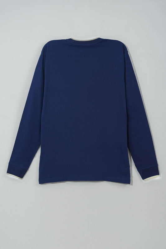 Men Ban Collar Full-Sleeve T-Shirt – Blue