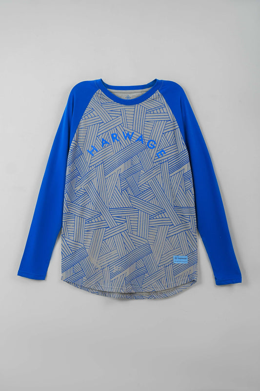 Men Printed Full-Sleeve T-Shirt - Grey/Blue