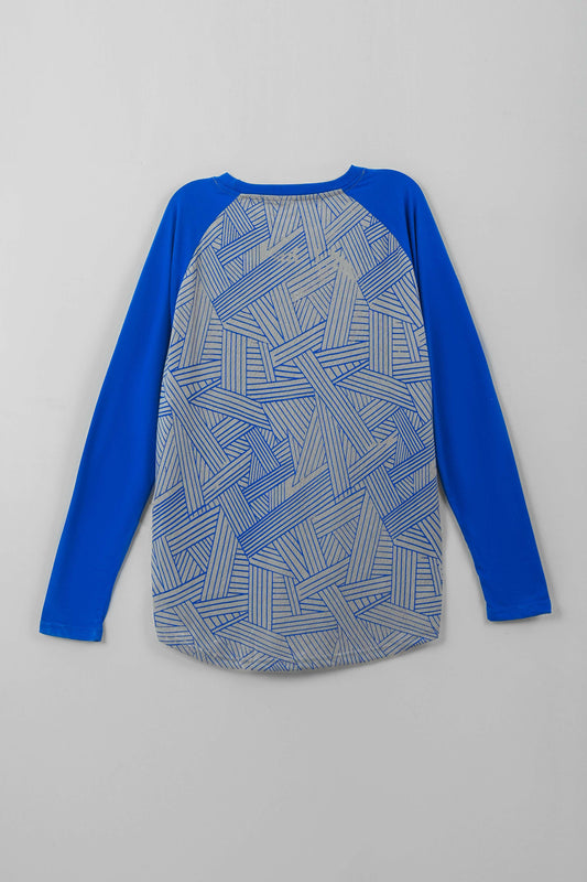 Men Printed Full-Sleeve T-Shirt - Grey/Blue