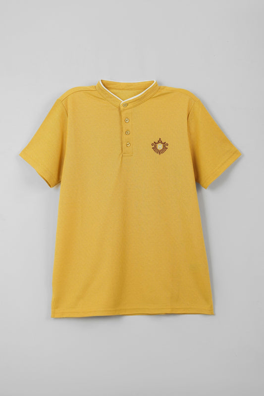 MEN BAND COLLLAR POLO SHIRT- SUNLIGHT YELLOW