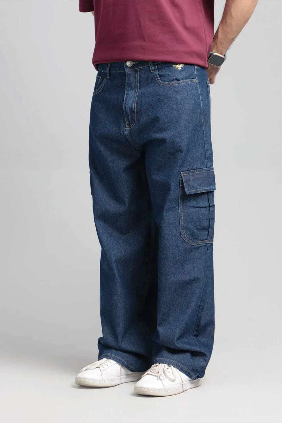 Indigo skater fit cargo denim jeans