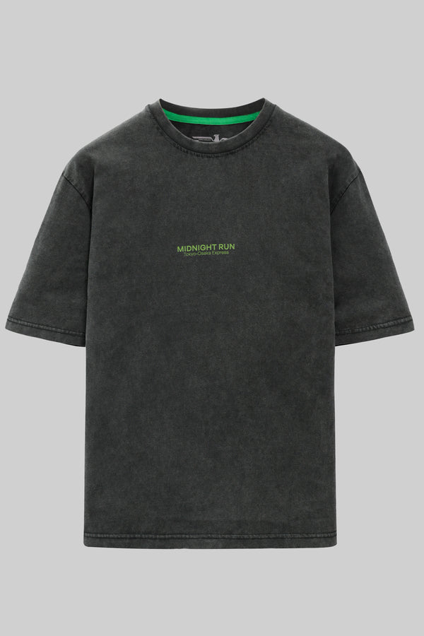 Round Neck Half Sleeves T-Shirt- Acid Wash