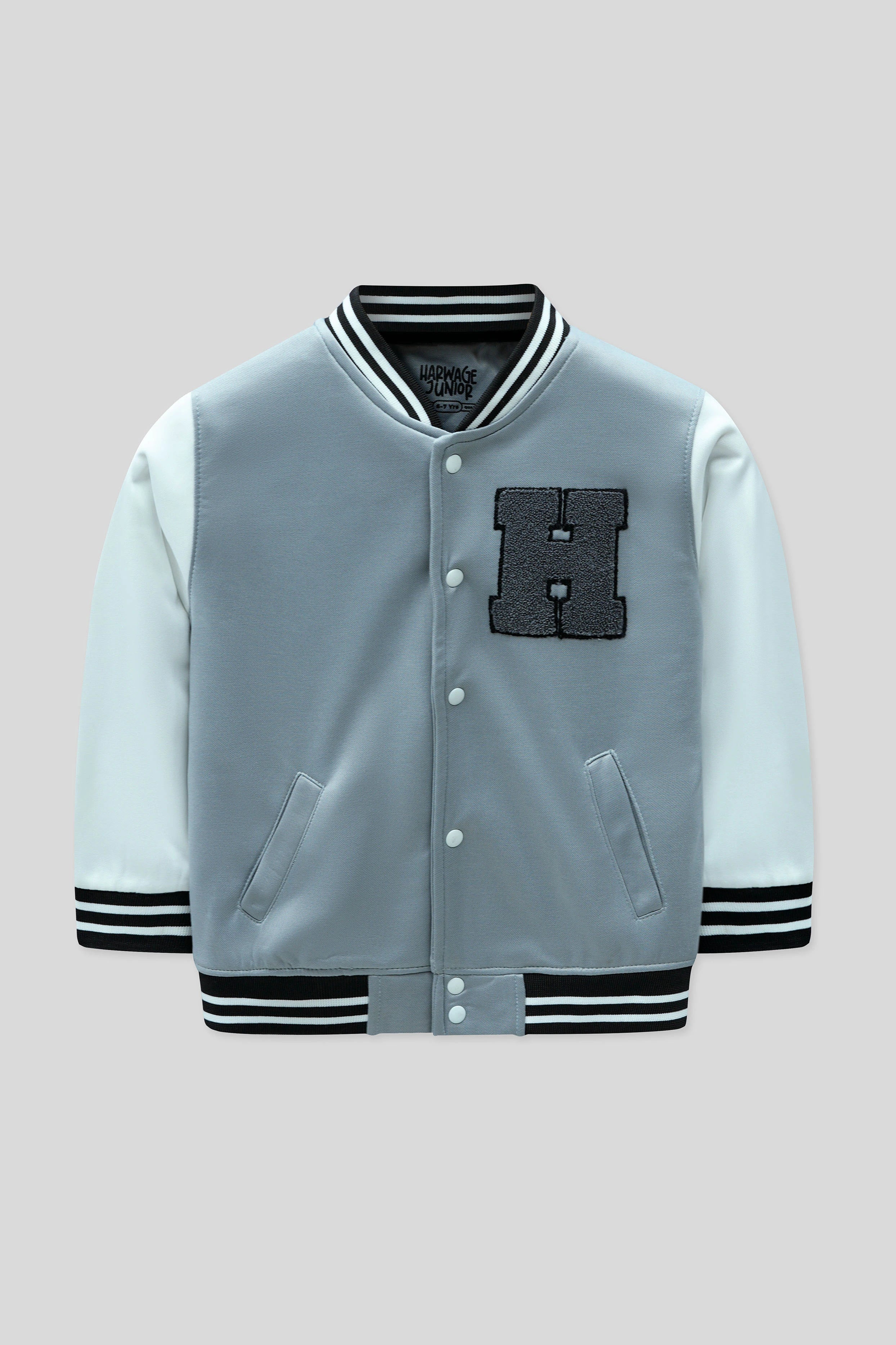 Front view of Baseball Jacket in Wild Dove