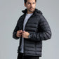 Front view of Black Men’s Puffer Jacket with zip closure