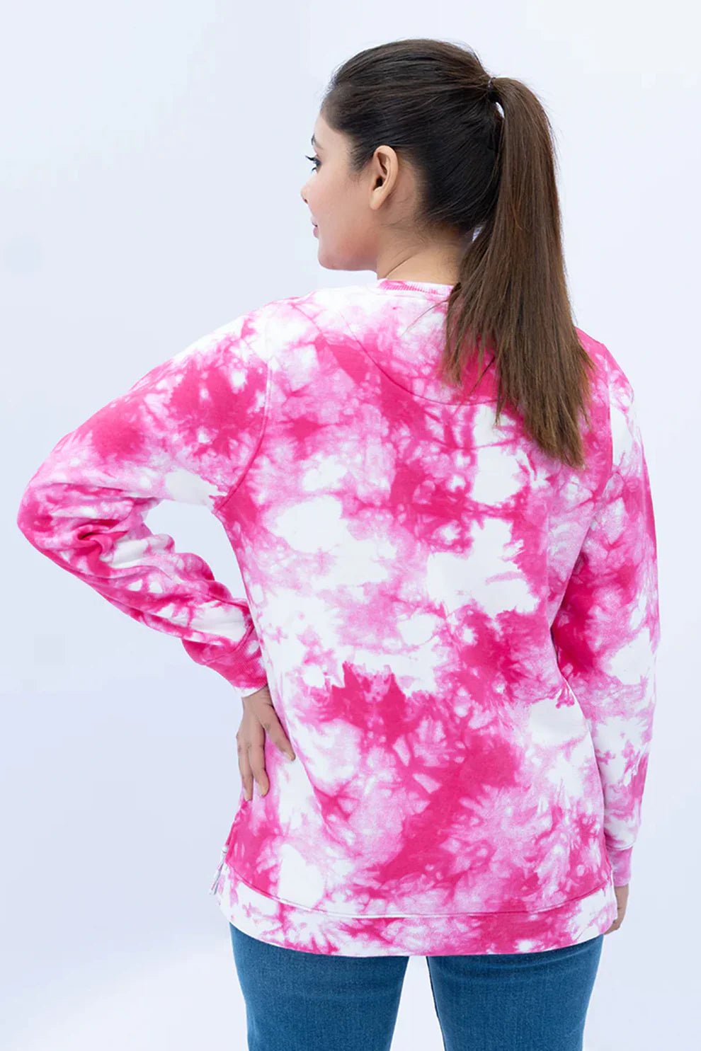 Fuchsia pink sweatshirt back view