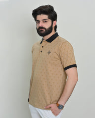 Men Graphic Collar T-Shirt – Beige