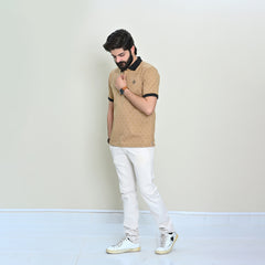 Men Graphic Collar T-Shirt – Beige