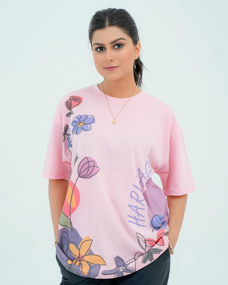 Women Graphic Oversized T-Shirt – Pink