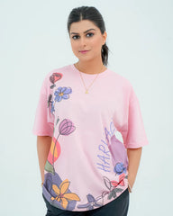 Women Graphic Oversized T-Shirt – Pink