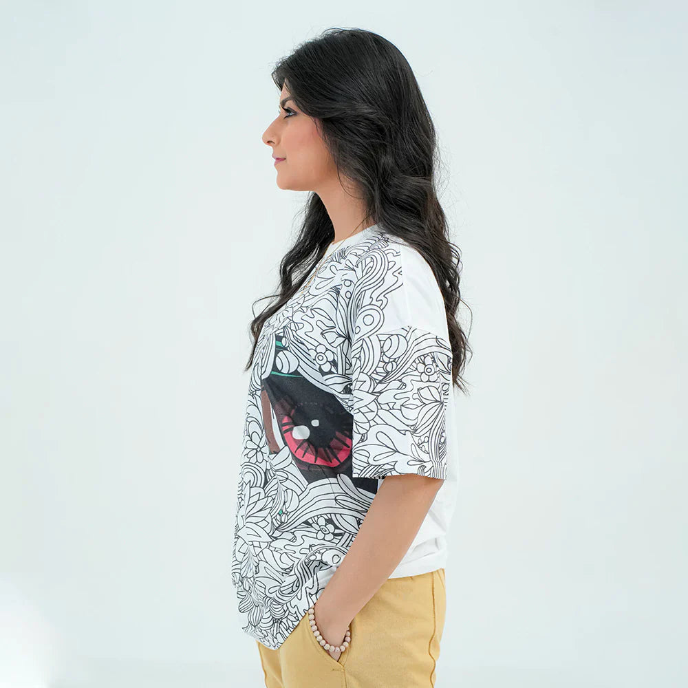 Women Graphic Oversized T-Shirt – White - Harwage