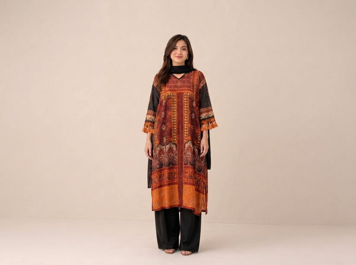 Women's Printed 100% Silk Kaftan Dress