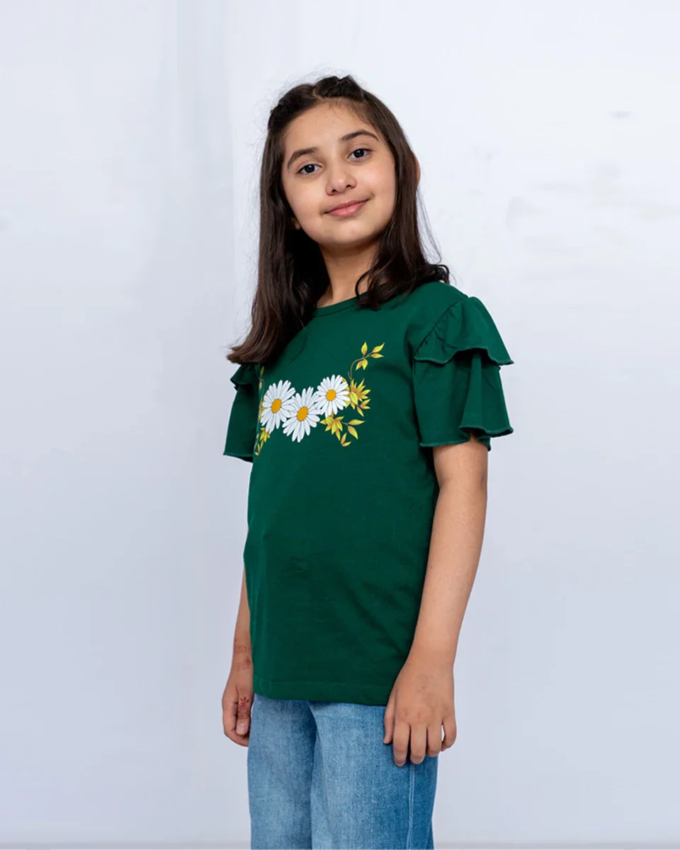 Girls’ Green Printed Graphic Tee