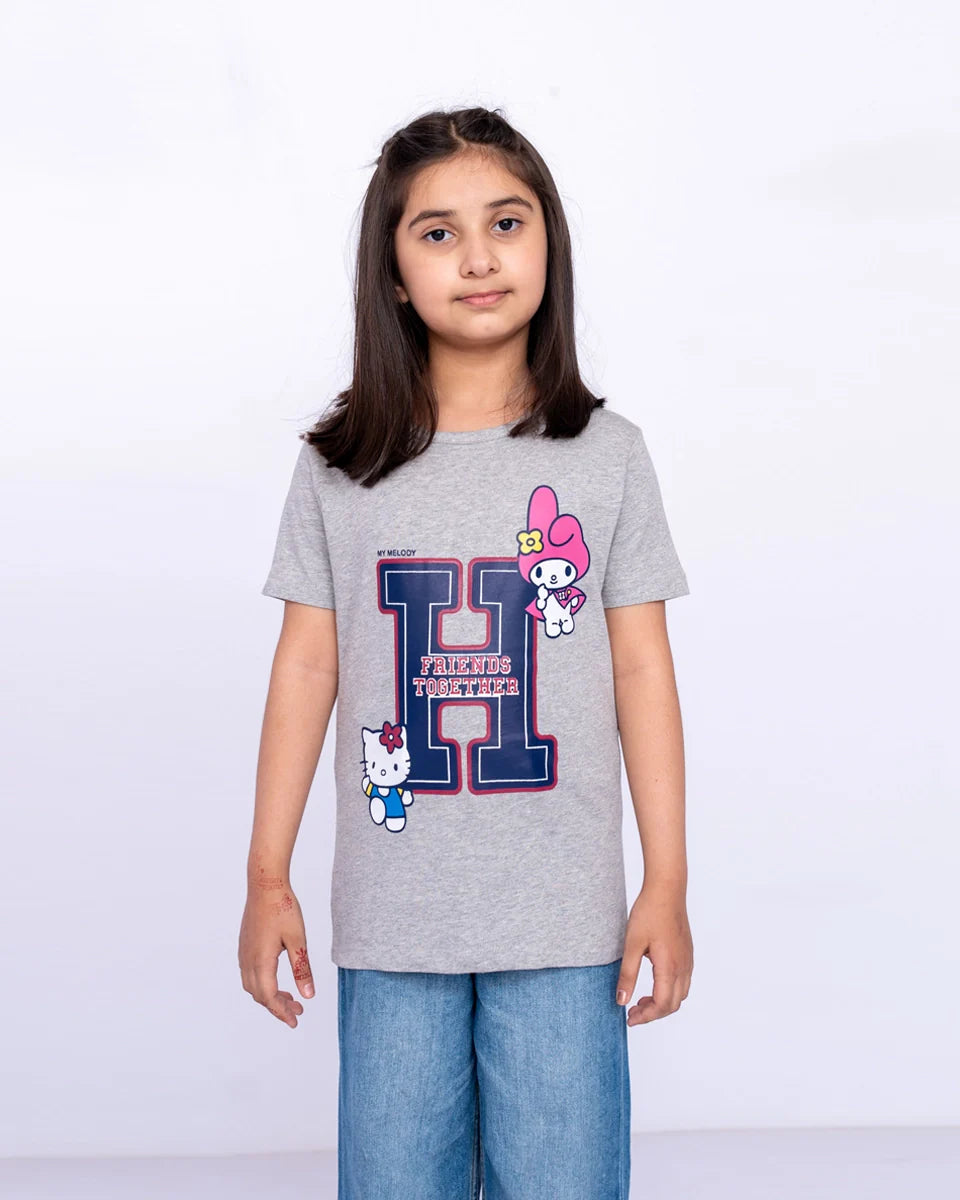 Girls posing in Haider Grey Printed Graphic Shirt