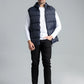Grab Men’s Navy Sleeveless Parachute Jacket, Worn with White Shirt and Black Jeans