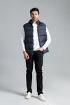 Grab Men’s Navy Sleeveless Parachute Jacket, Worn with White Shirt and Black Jeans