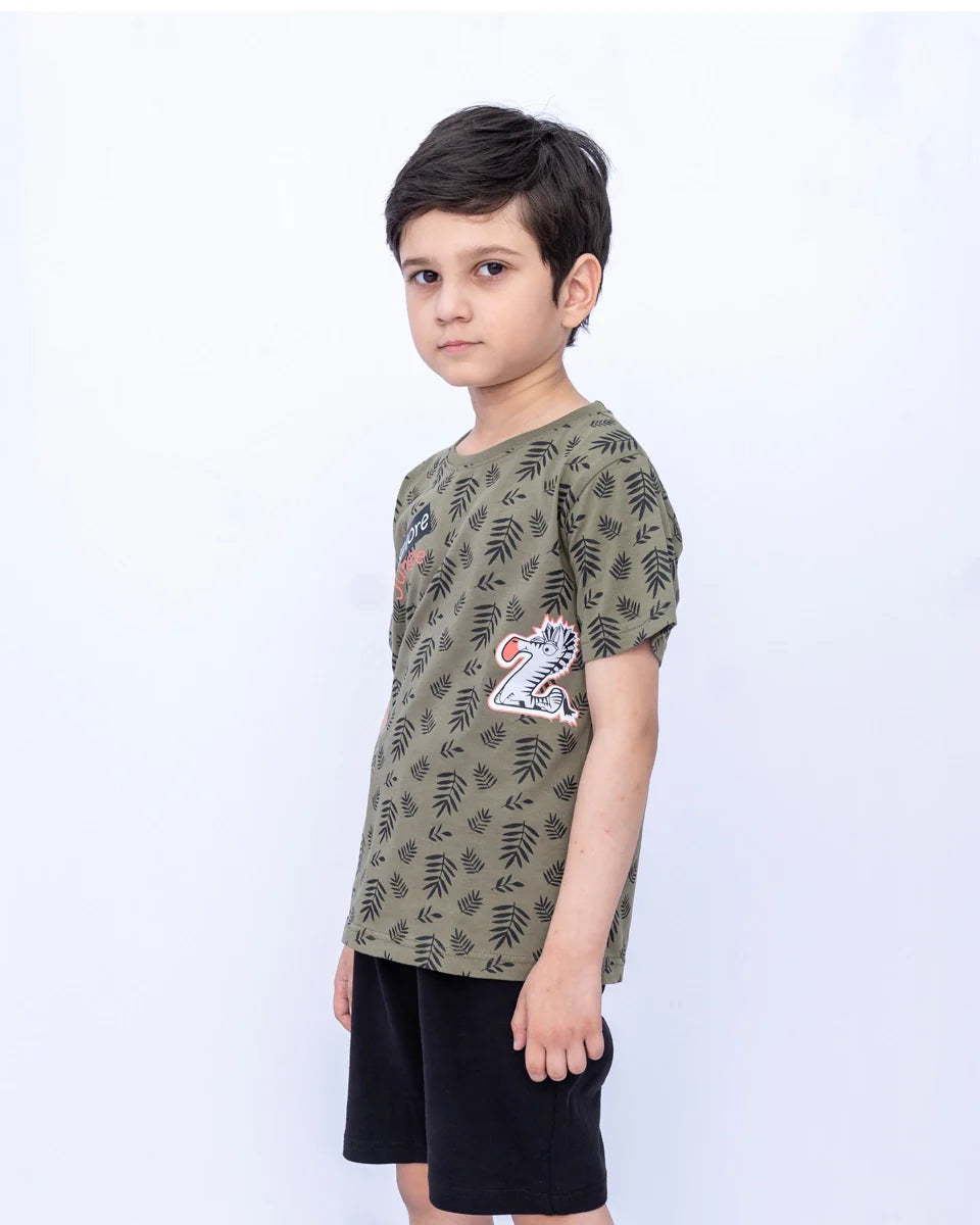 Kids’ Deep Lichen Green Graphic Printed Cord Set