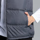 Close-up of grey sleeveless parachute jacket pocket