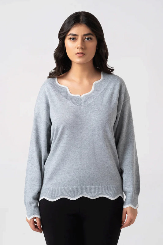 Grey cardigan front view
