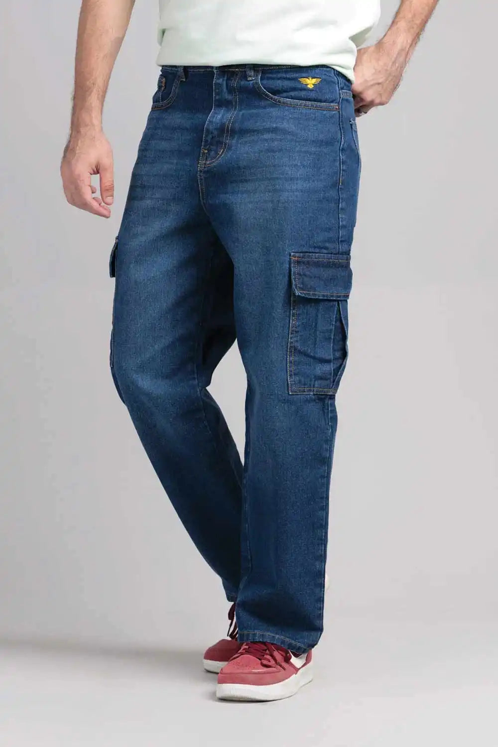 Shop Men’s Ice Blue Loose Fit Cargo Denim Jeans Today – Harwage