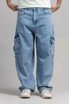 Men’s ice blue skater fit cargo denim jeans