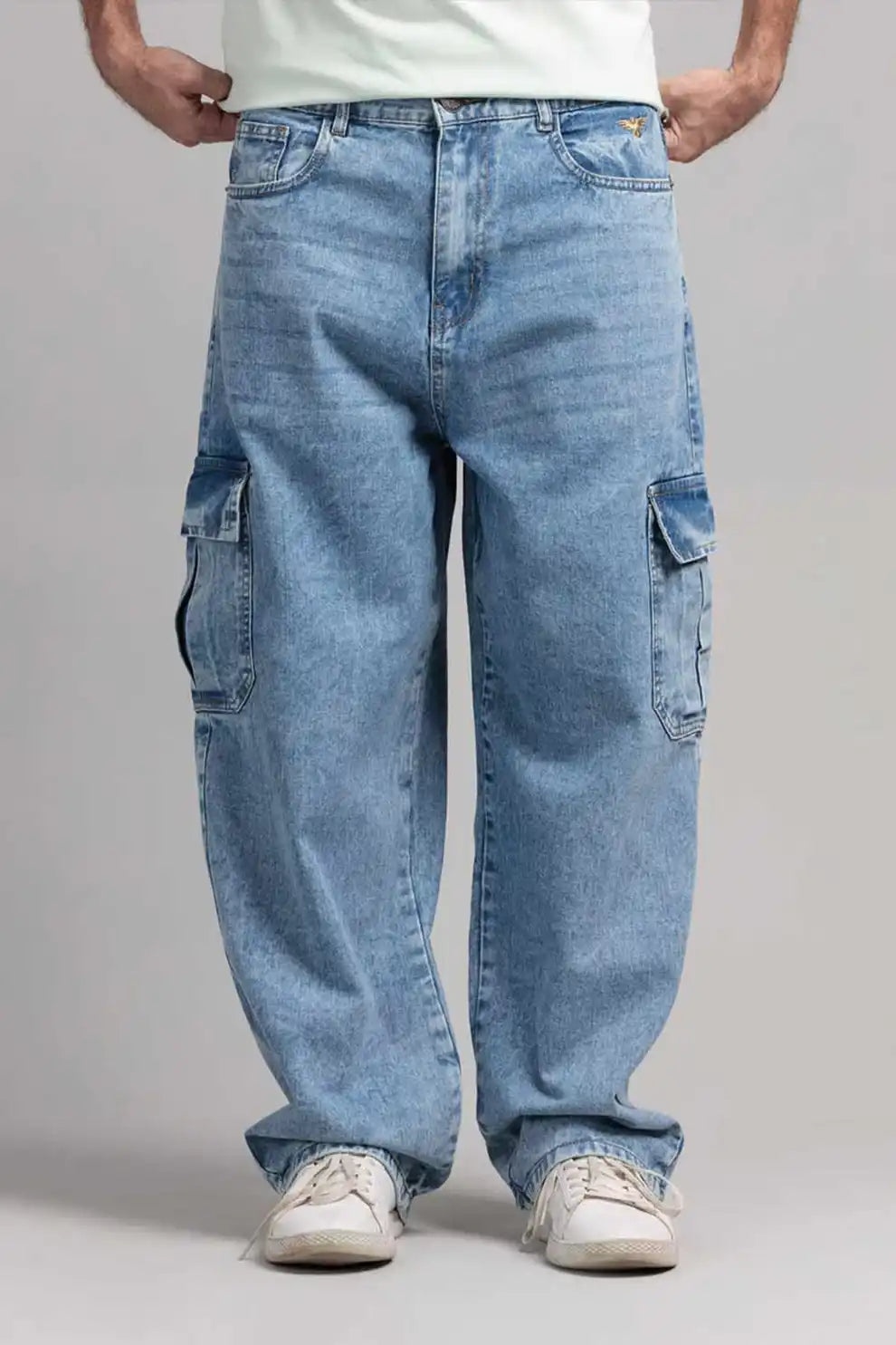 Men’s ice blue skater fit cargo denim jeans