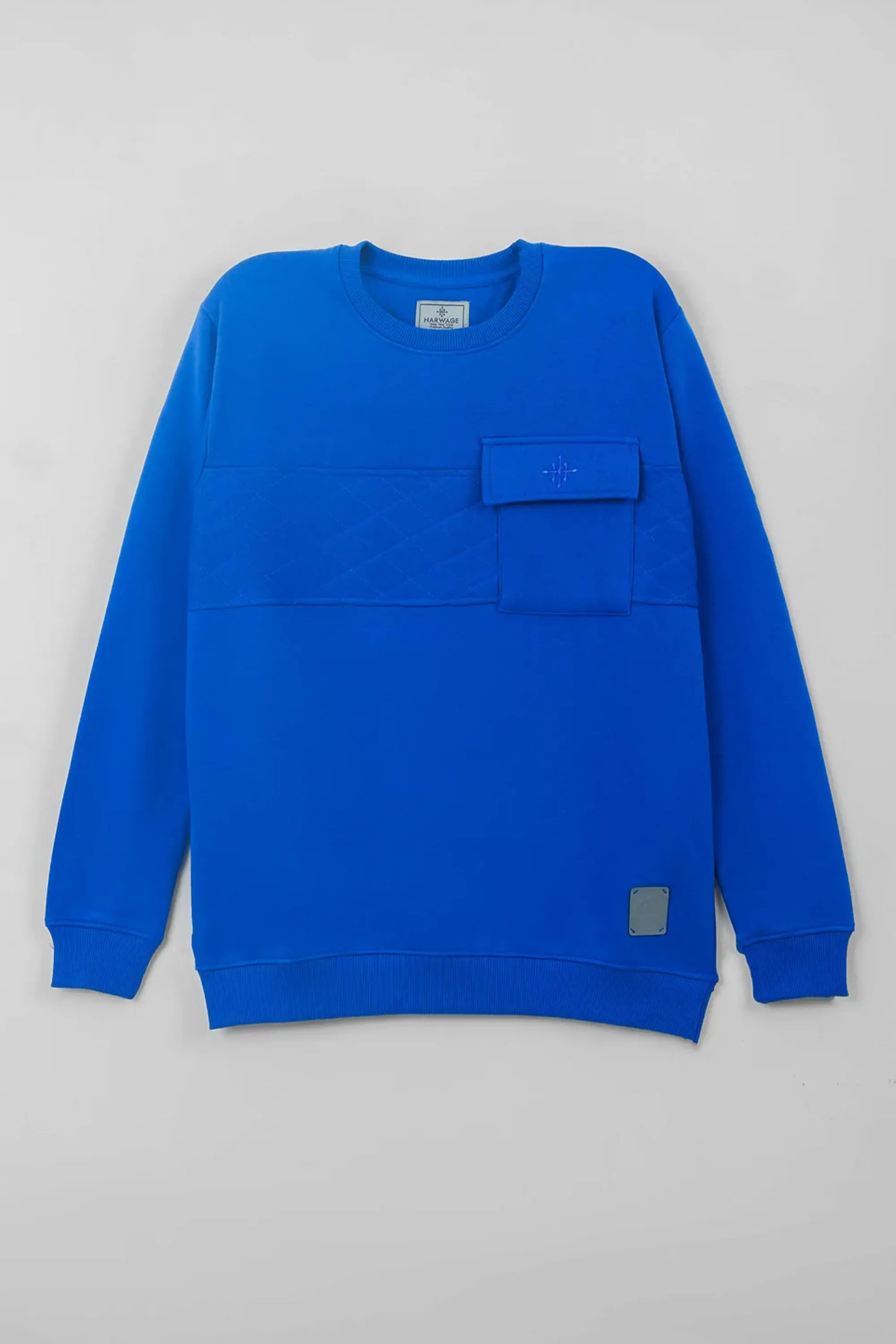 Imperial Blue Sweatshirt with a pocket on a light gray background