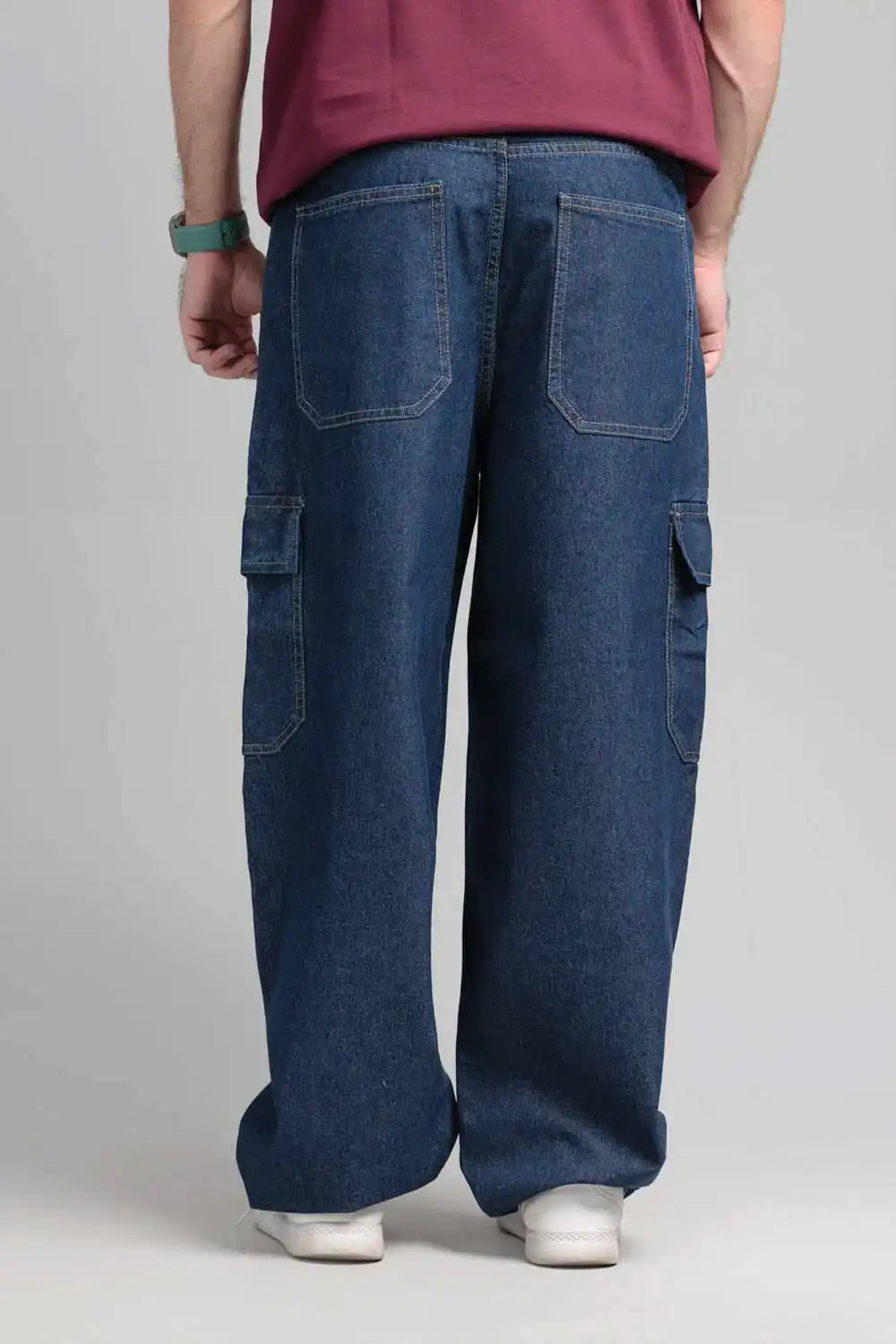 Stylish women's indigo skater fit cargo denim jeans