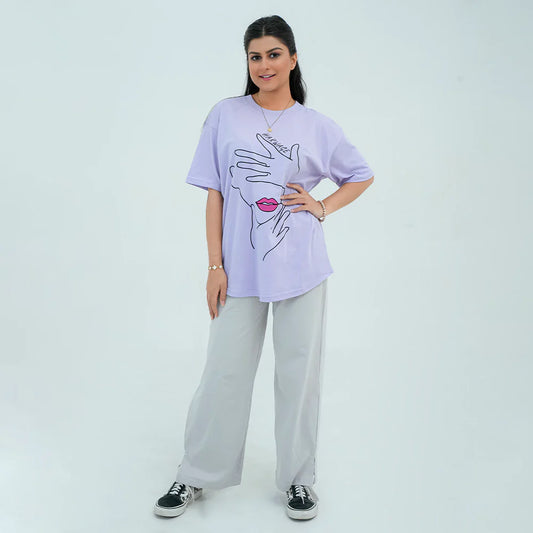 Women Graphic Oversized T-Shirt – Lavender - Harwage