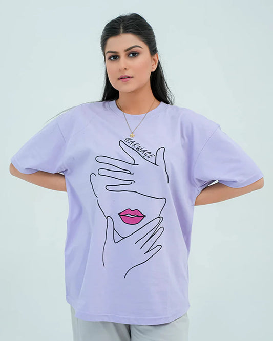 Women Graphic Oversized T-Shirt – Lavender - Harwage