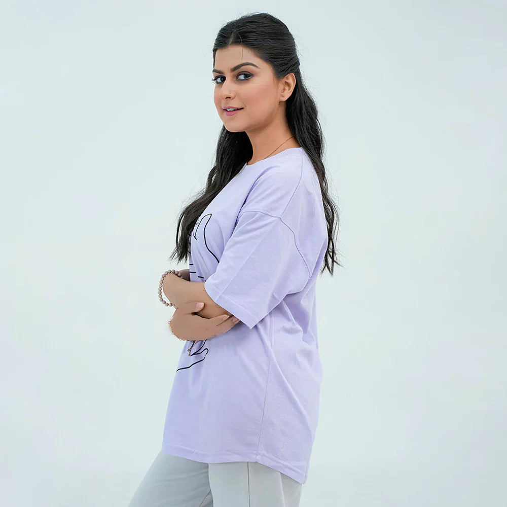 Women Graphic Oversized T-Shirt – Lavender - Harwage