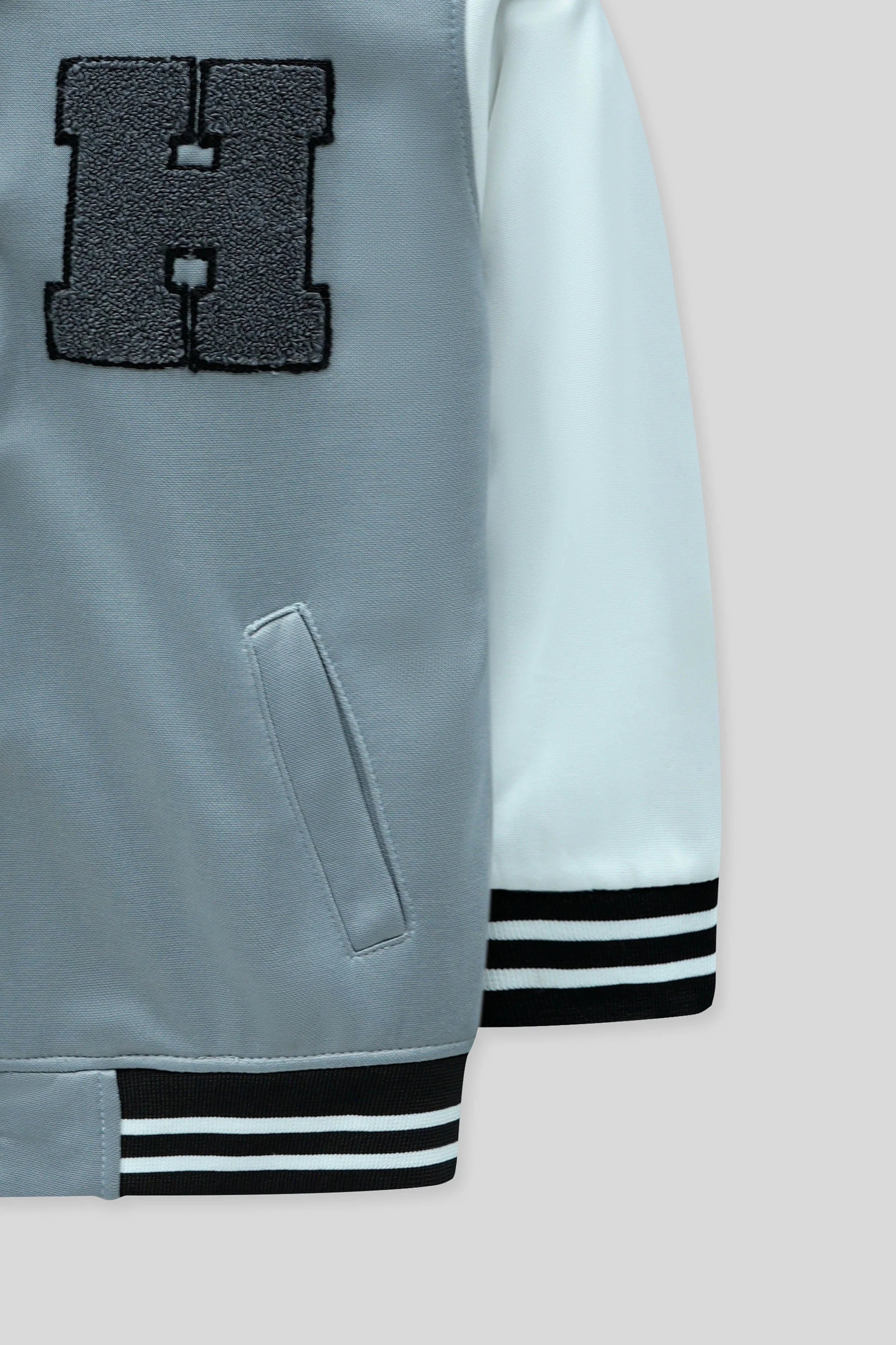 Letter patch detail on junior boys' baseball jacket