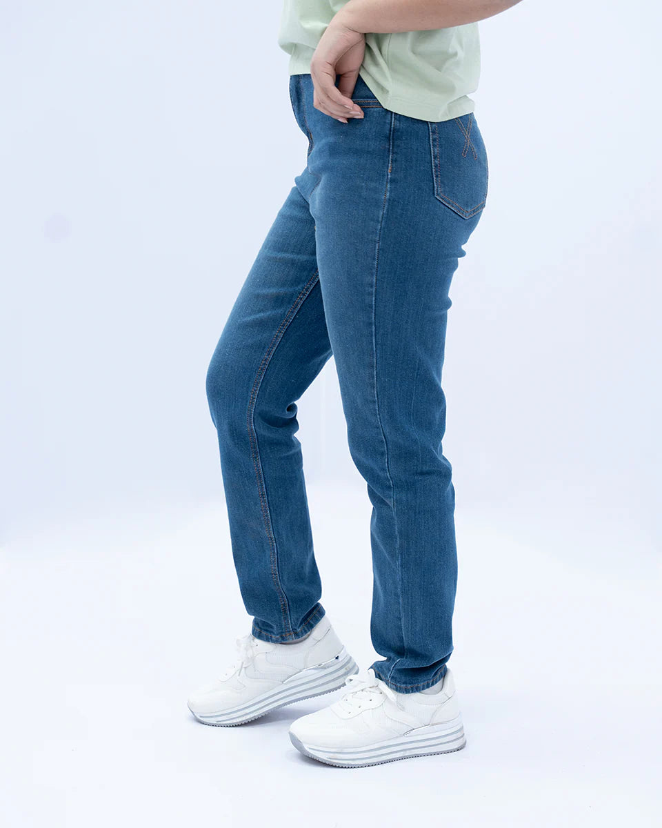 Light blue denim jeans side view